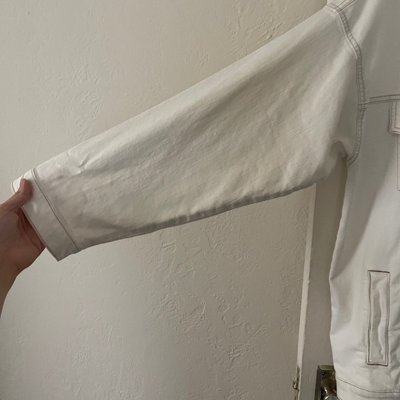 New Eileen Fisher Undyed Organic Cotton Stretch Classic Collar Jean Jacket Sz L - Picture 4 of 11